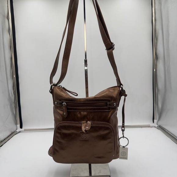 Gianni Bernini Handbags - Gianni Bernini Metallic Bronze Leather Crossbody Shoulder Bag Purse